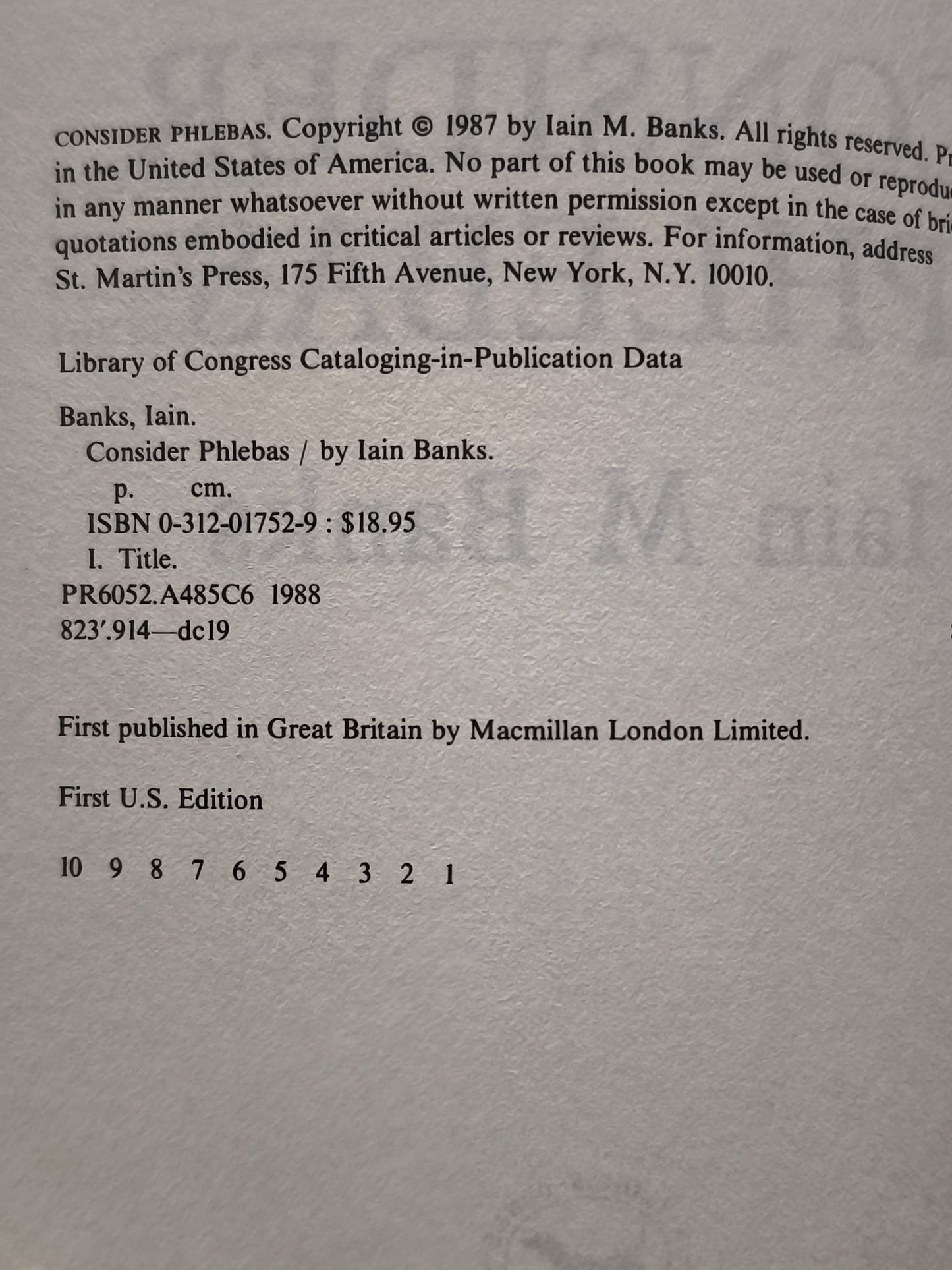 Consider Phlebas RARE, FIRST EDITION