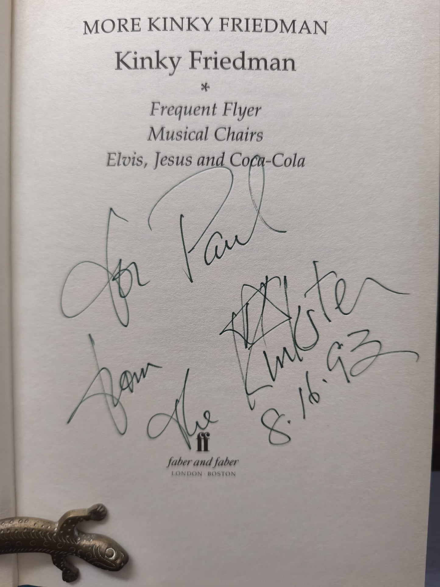 More Kinky Friedman: "Musical Chairs", "Frequent Flyer", "Elvis, Jesus and Coca-Cola" SIGNED FIRST EDITION